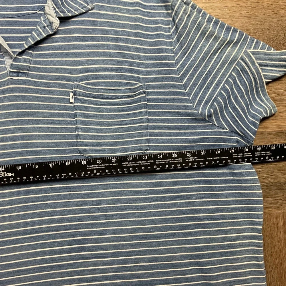 johnnie-O Mens Striped Short Sleeve Cotton Pocket Polo Shirt  4XL Blue White